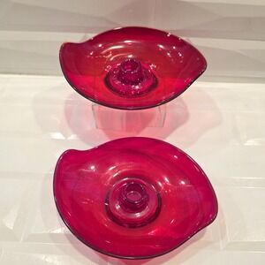 Set Of Two MCM Viking Red Epic Candle Stick/Holders Retro  1970's